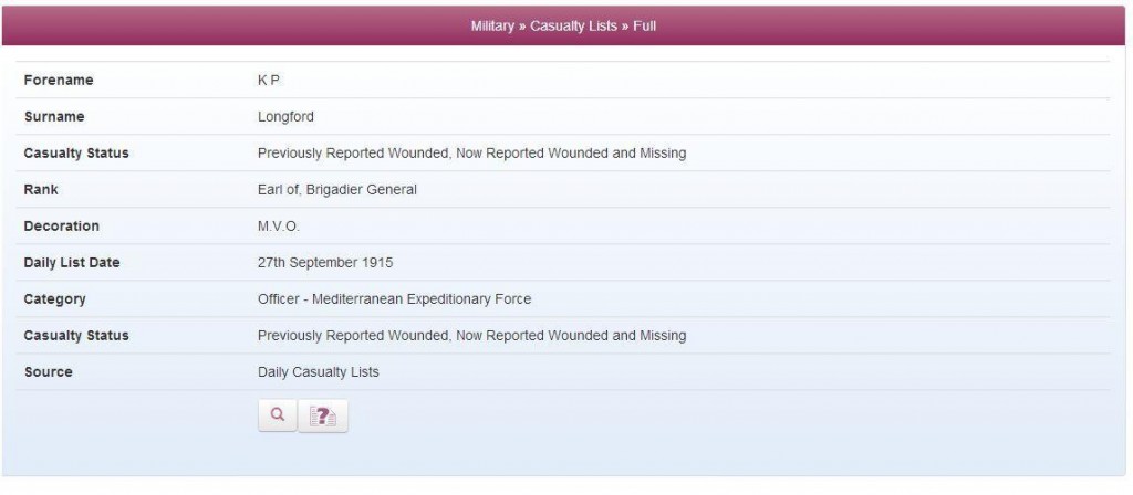 Earl Longford now Missing in Action