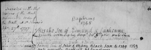 Nelson's birth in Church Register