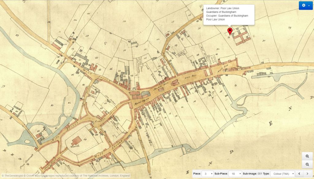 Colour Tithe map of Buckingham 1847