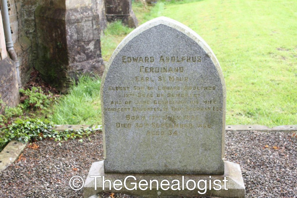 A simple headstone for the Earl St Maur the Eldest Son of Edward Adolphus 12th Duke of Somerset