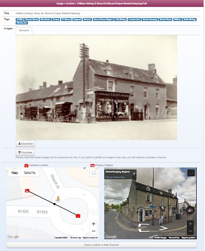 View an image of a place and compare old photo with modern view