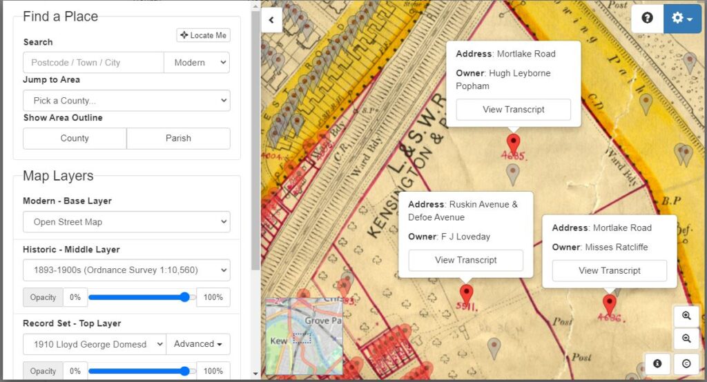 Lloyd George Domesday Survey on TheGenealogist - Land where TNA was built