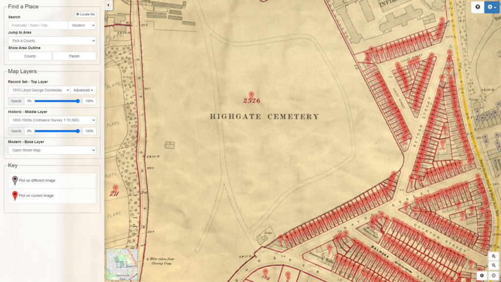 IR58 records around Highgate Cemetery on TheGenealogist’s Map Explorer™ 