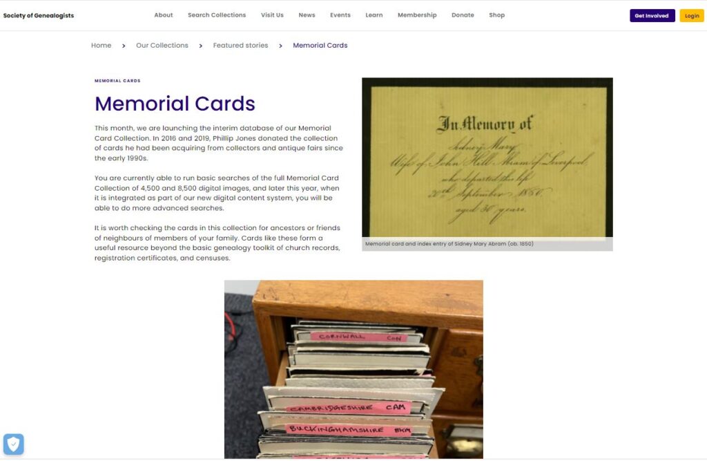 New Memorial Cards from the Society of Genealogists