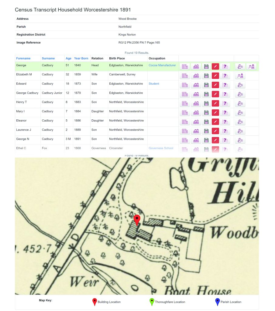 Census transcript linked to mapping on TheGenealogist