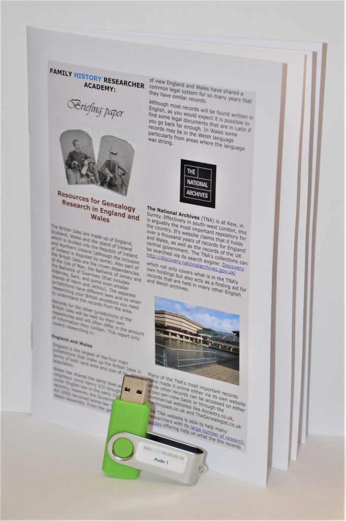 How to Trace Your English and Welsh Ancestors Kit with Printed Resources Report and USB Audio Tutorial for Researching Your Family Tree