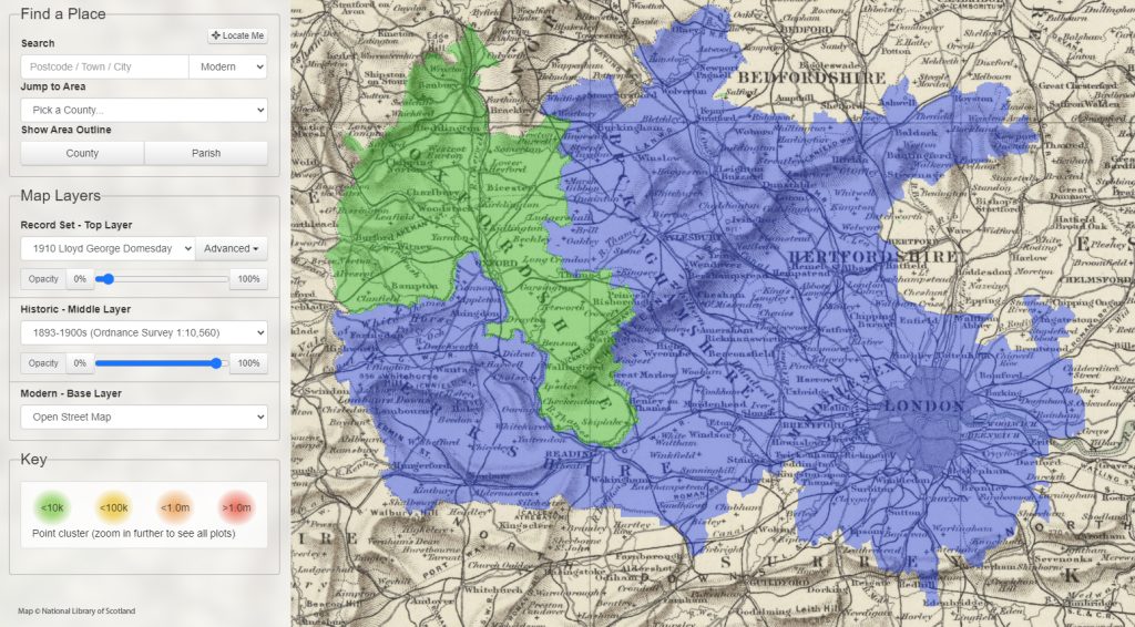 Screenshot shows that Oxfordshire is the latest release of TheGenealogist’s Lloyd George Domesday Records